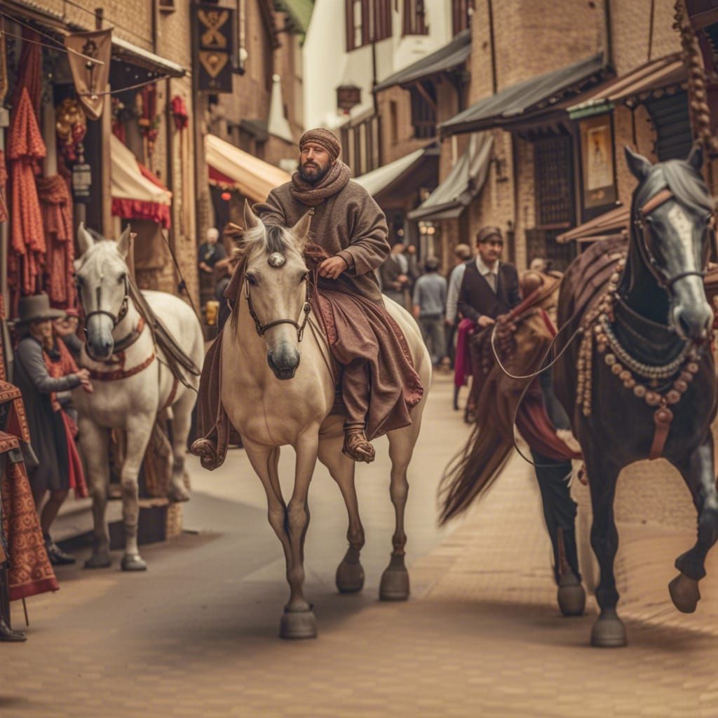 Medieval Marketplace Horse Ride: Vintage Photography