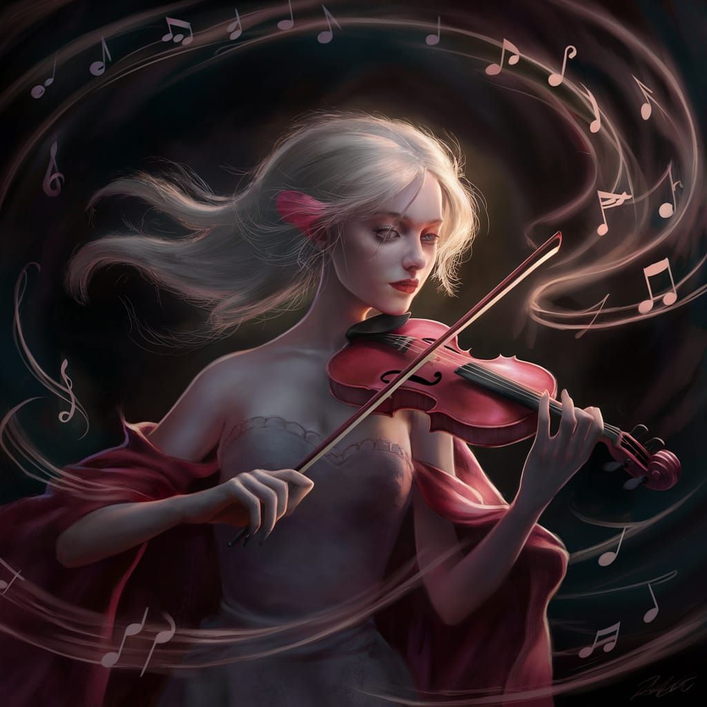 Enchanting Woman with Violin in Magical Shadows