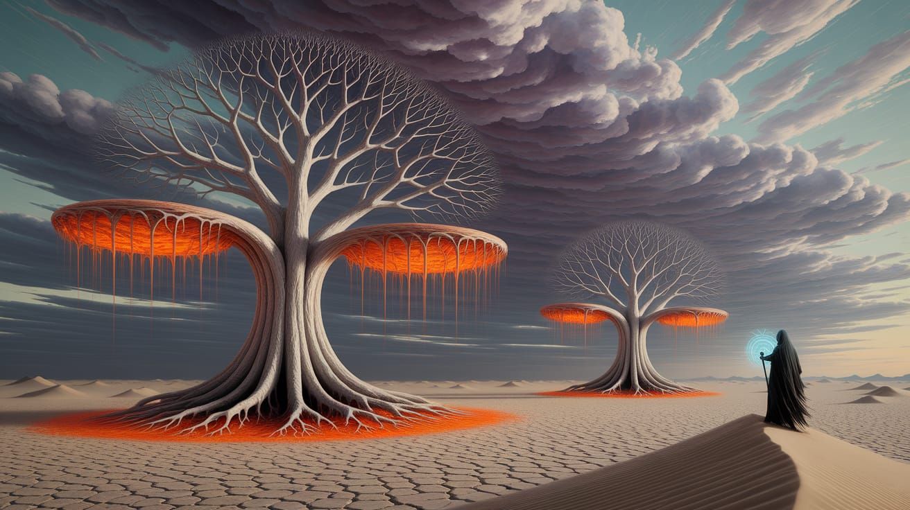 Neo-Expressionist Landscape of Turbulent Skies and Burning C...