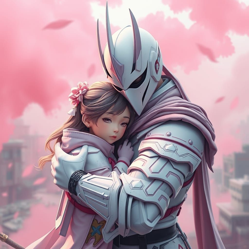 Tender Embrace in War-Torn City