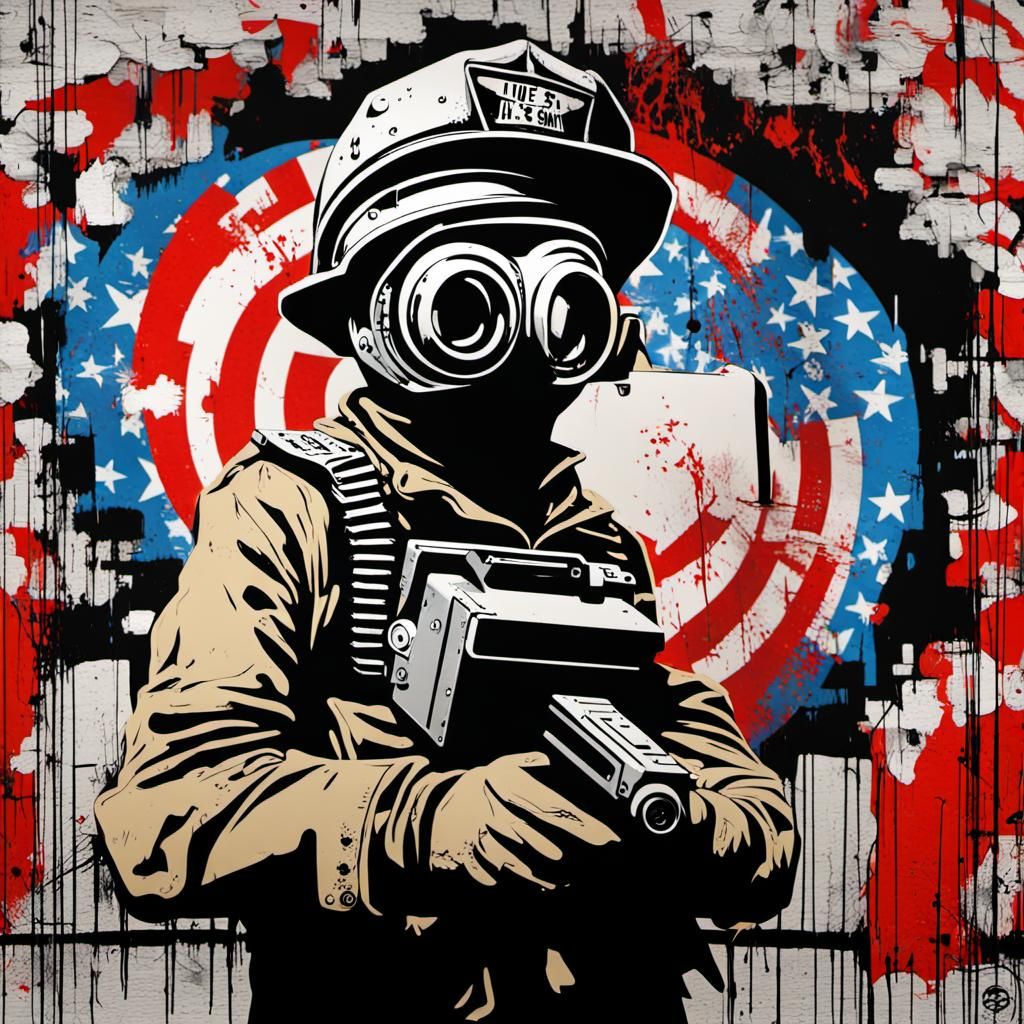 Dystopian Americana Graffiti Art in Banksy Style