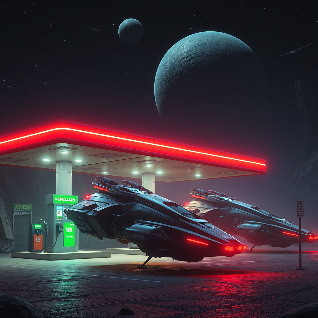 Spaceships Filling Up: Detailed Matte Painting