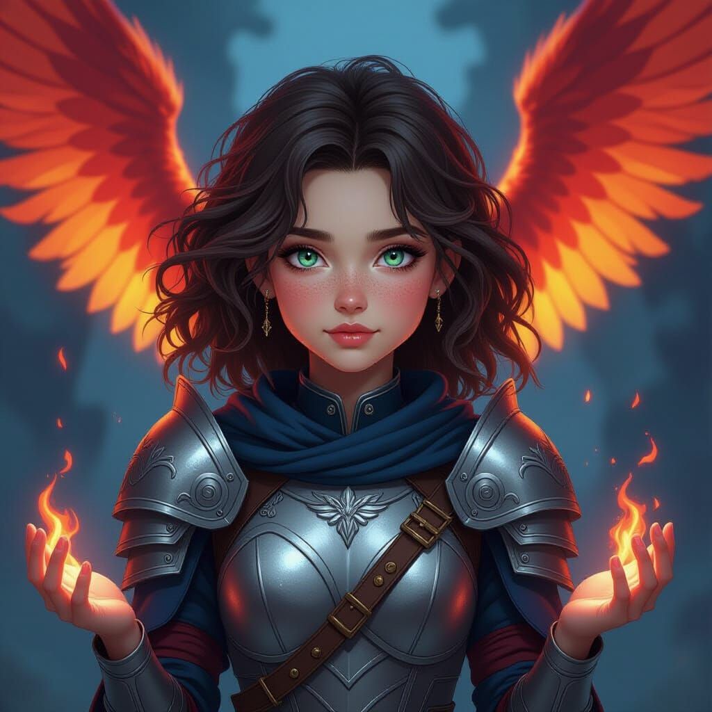 Fantasy Warrior Girl With Fiery Phoenix Wings