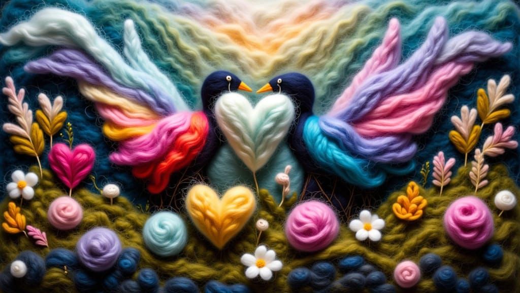 Felted Wool Hearts with Wings: 3D Fiber Art
