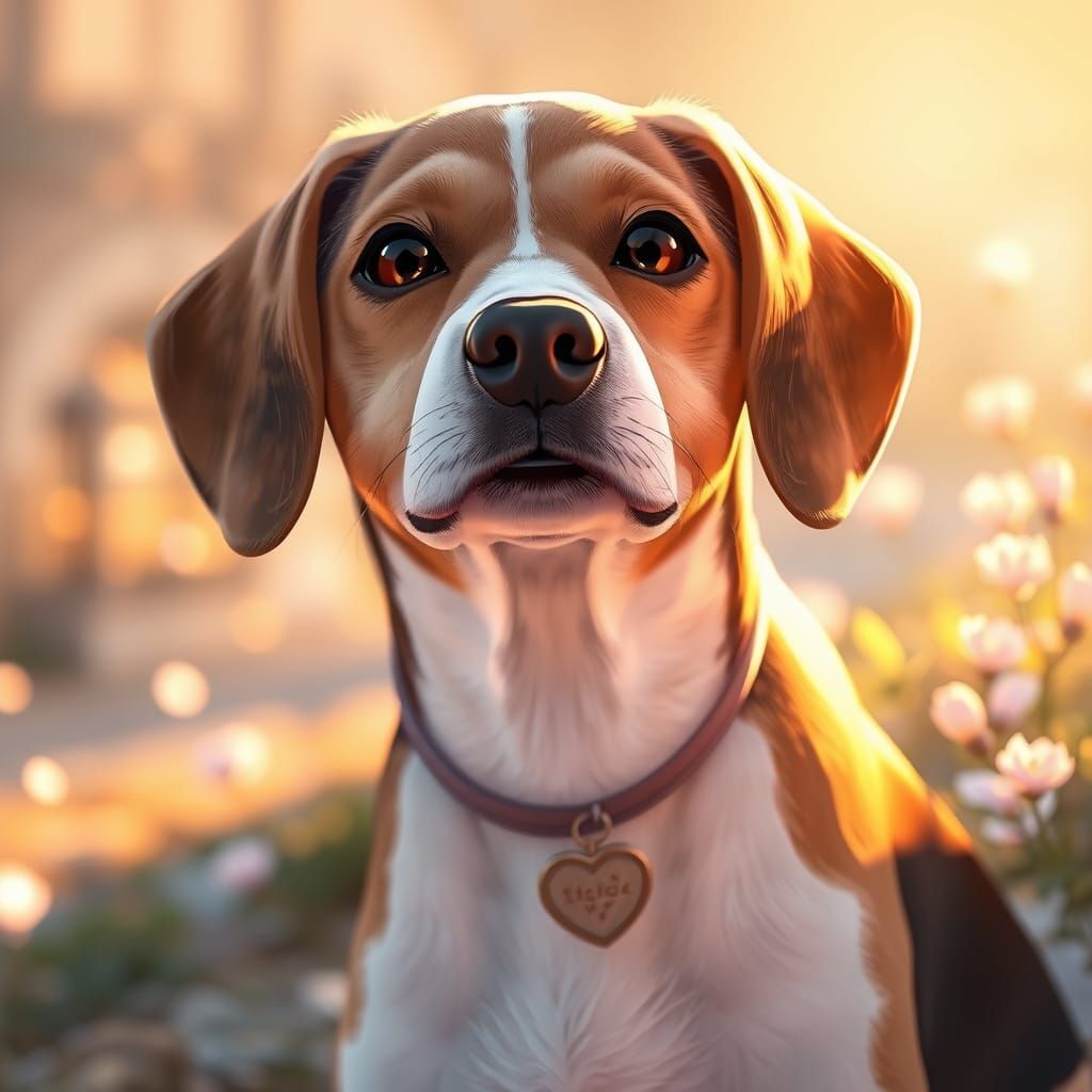 Beagle Memorial Portrait in 3D Anime Style