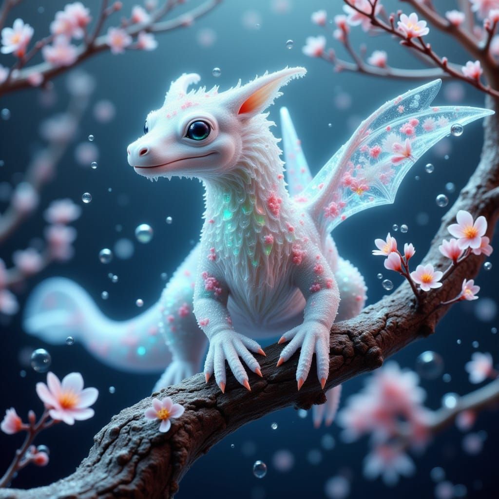 Ethereal White Dragon with Cherry Blossoms