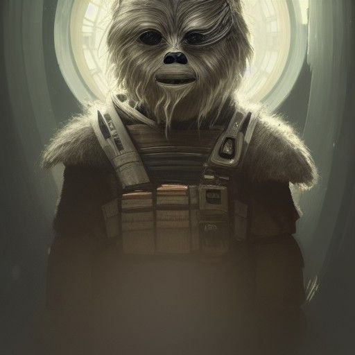 Cyberpunk Ewok Warrior in Samurai Armor Portrait