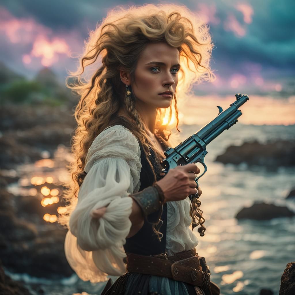 Ethereal Female Pirate on Rocky Shores