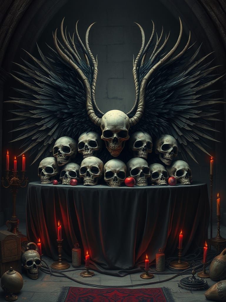Macabre Skull Still Life in Dark Mystical Style