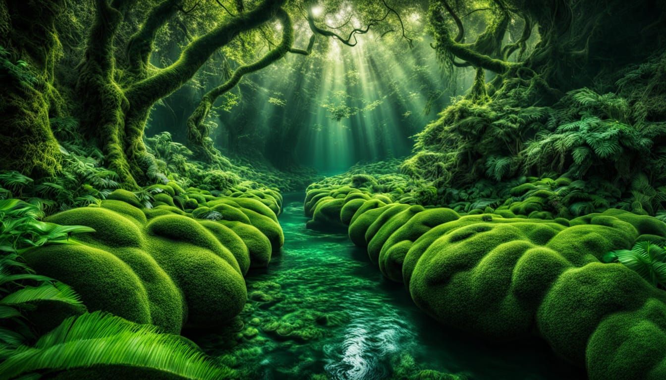 Moody Cinematic Landscape in Deep Green