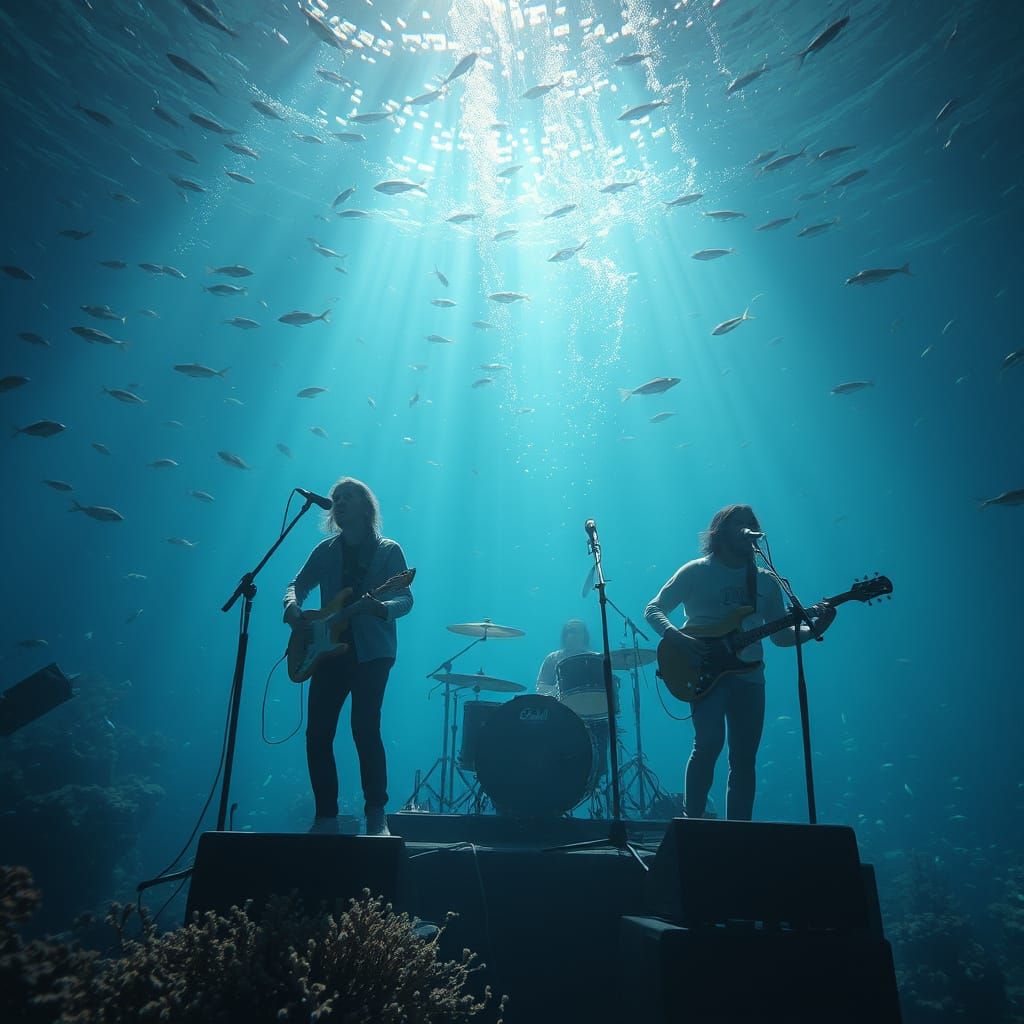 Underwater Band Concert in Digital Painting Style