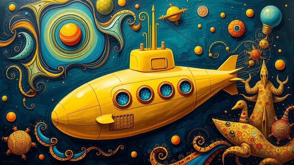 Surreal Yellow Submarine Journey Through Abstract Dreamscape