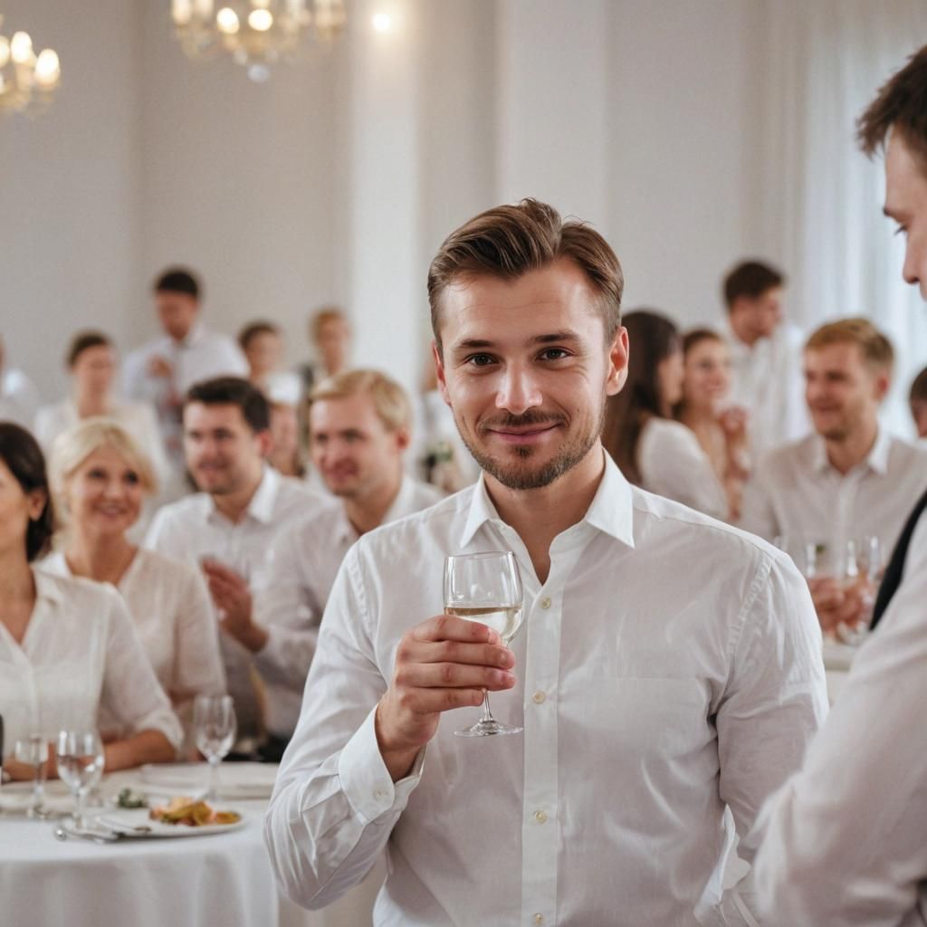 Smiling Slavic Man at Wedding in Photorealistic Style