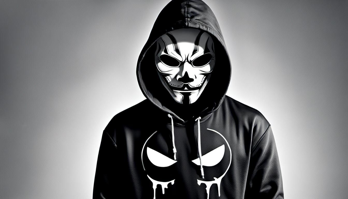 Hooded Figure with Yin Yang Face Paint in Vector Art