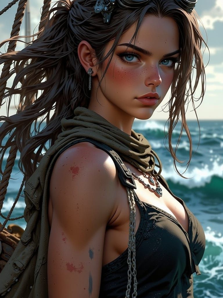 Determined Sailor Battles Stormy Sea in Photorealistic Style