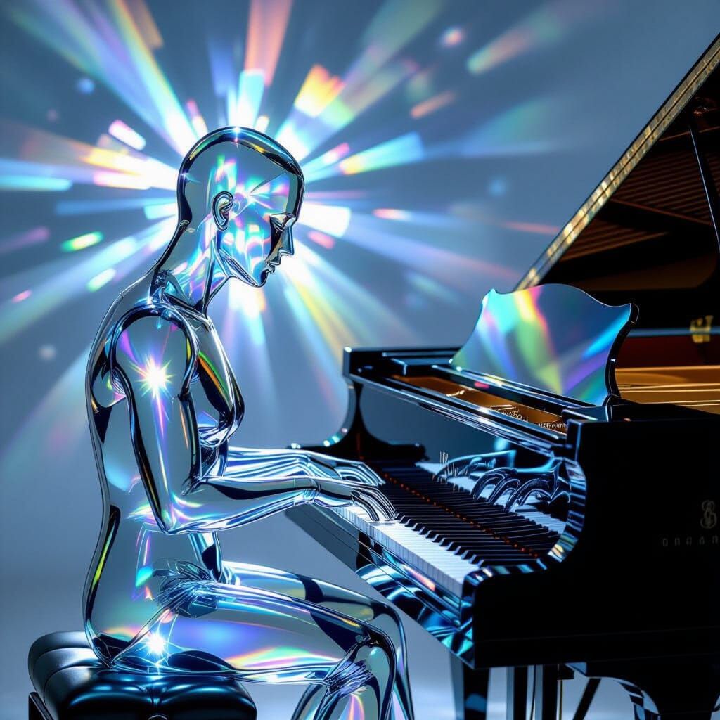 Glass Pianist Reflecting Rainbow Light