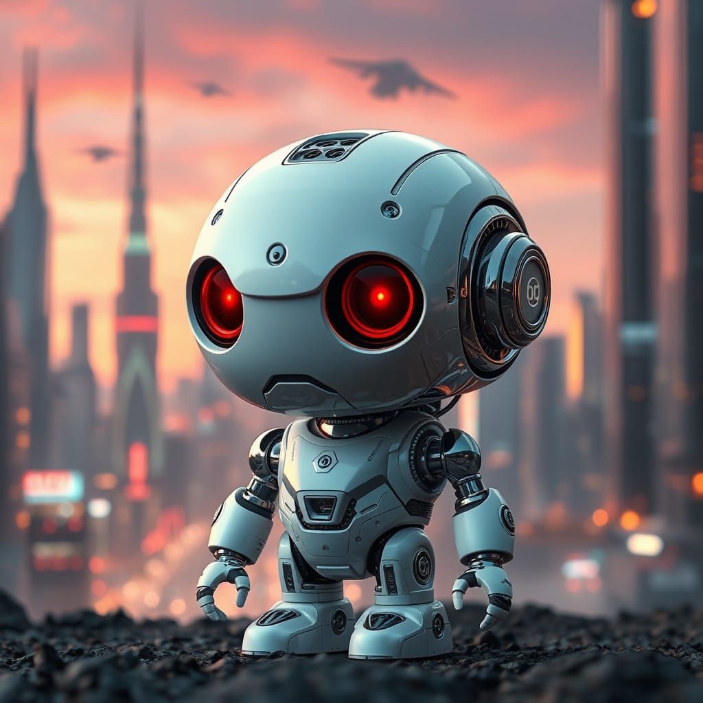 Sad Robot in Futuristic Cityscape, 8K Render