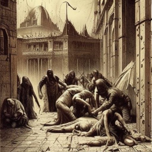 Horrific Blood Rain Scene in Sepia Style