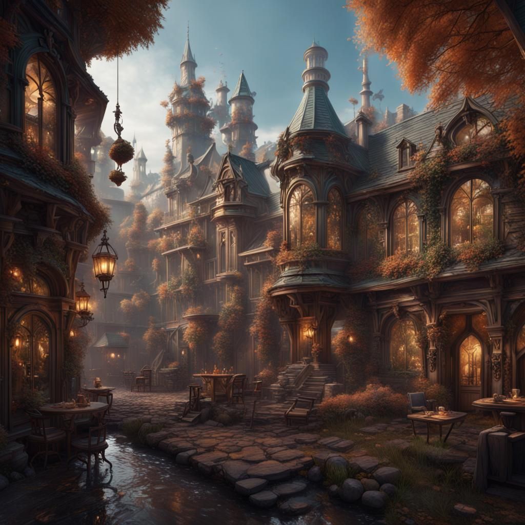 Titmouse Sipping Coffee: Detailed Matte Painting