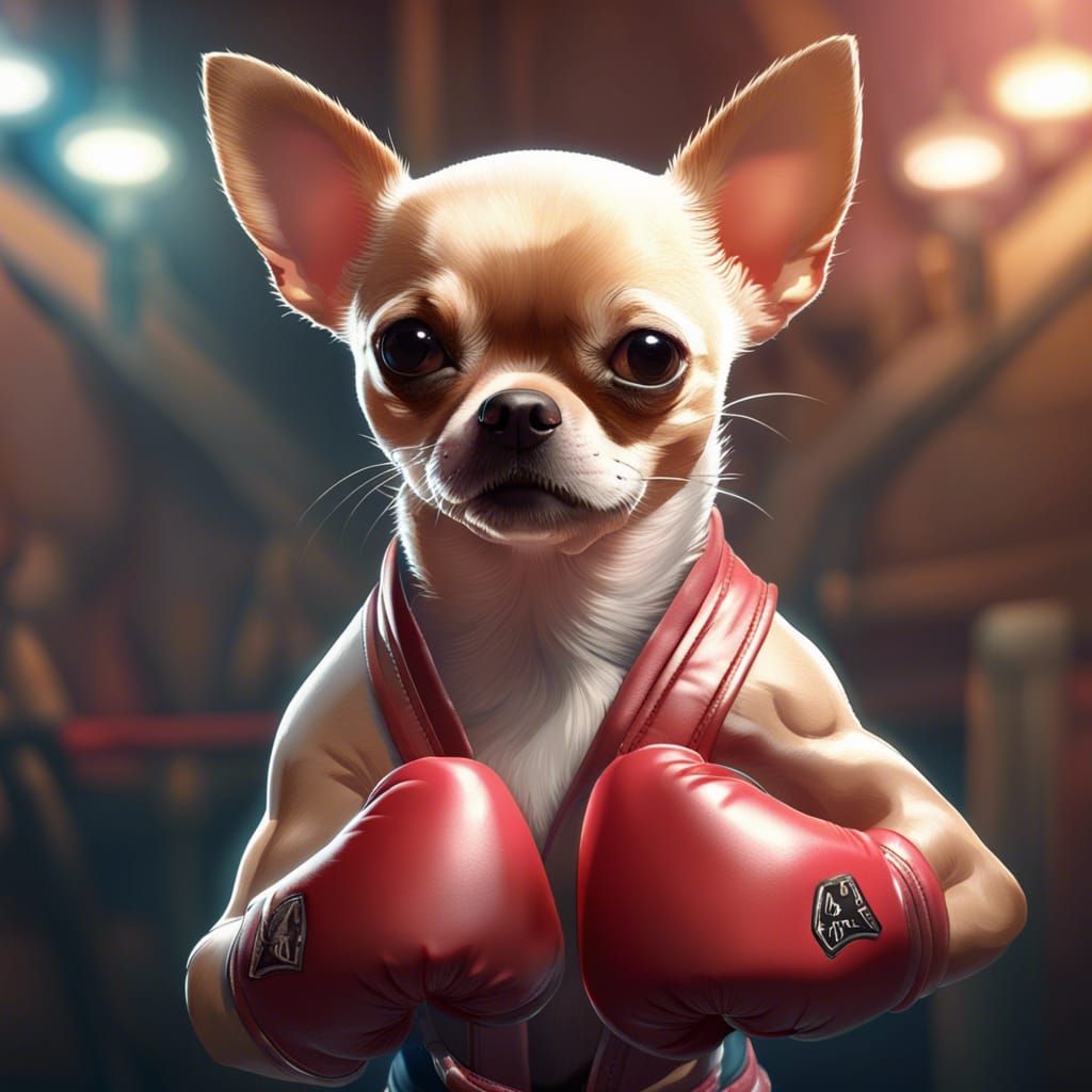 Hyperdetailed Chihuahua Boxer Portrait in Triadic Colors