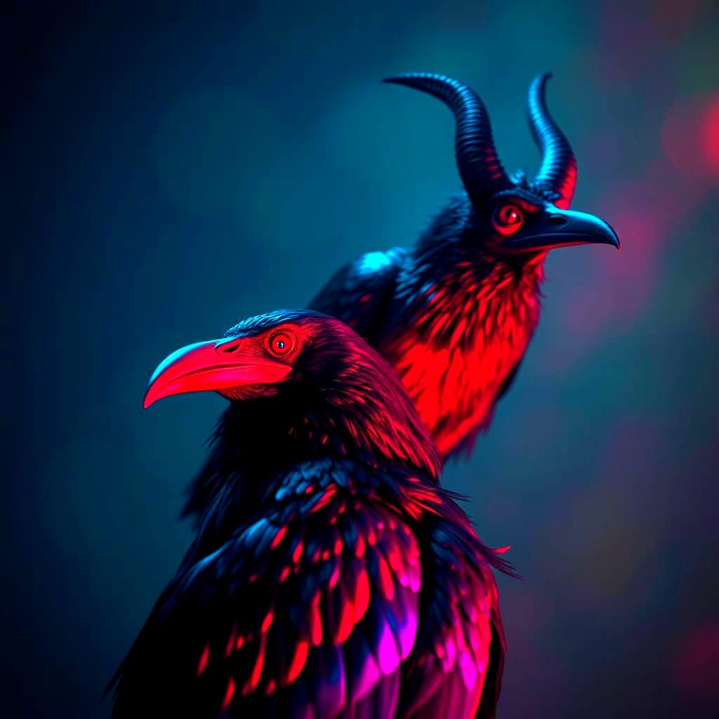 Demon on Raven: Surreal Concept Art in Darkness