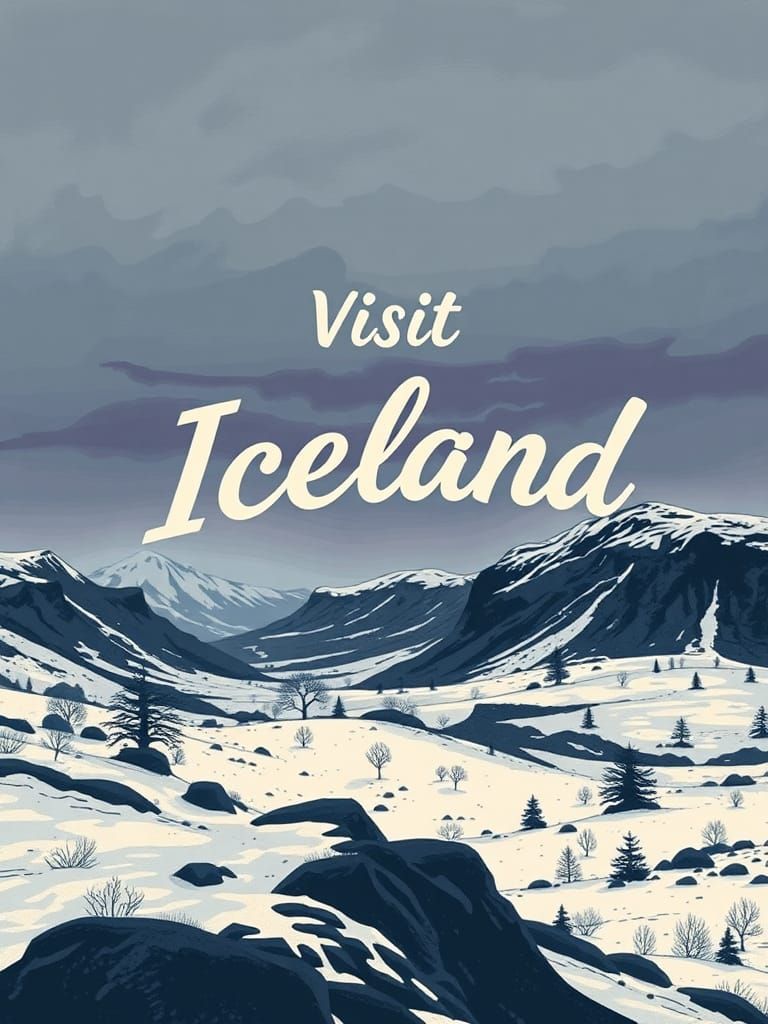 Visit Iceland: Vintage Travel Poster of Winter Landscape