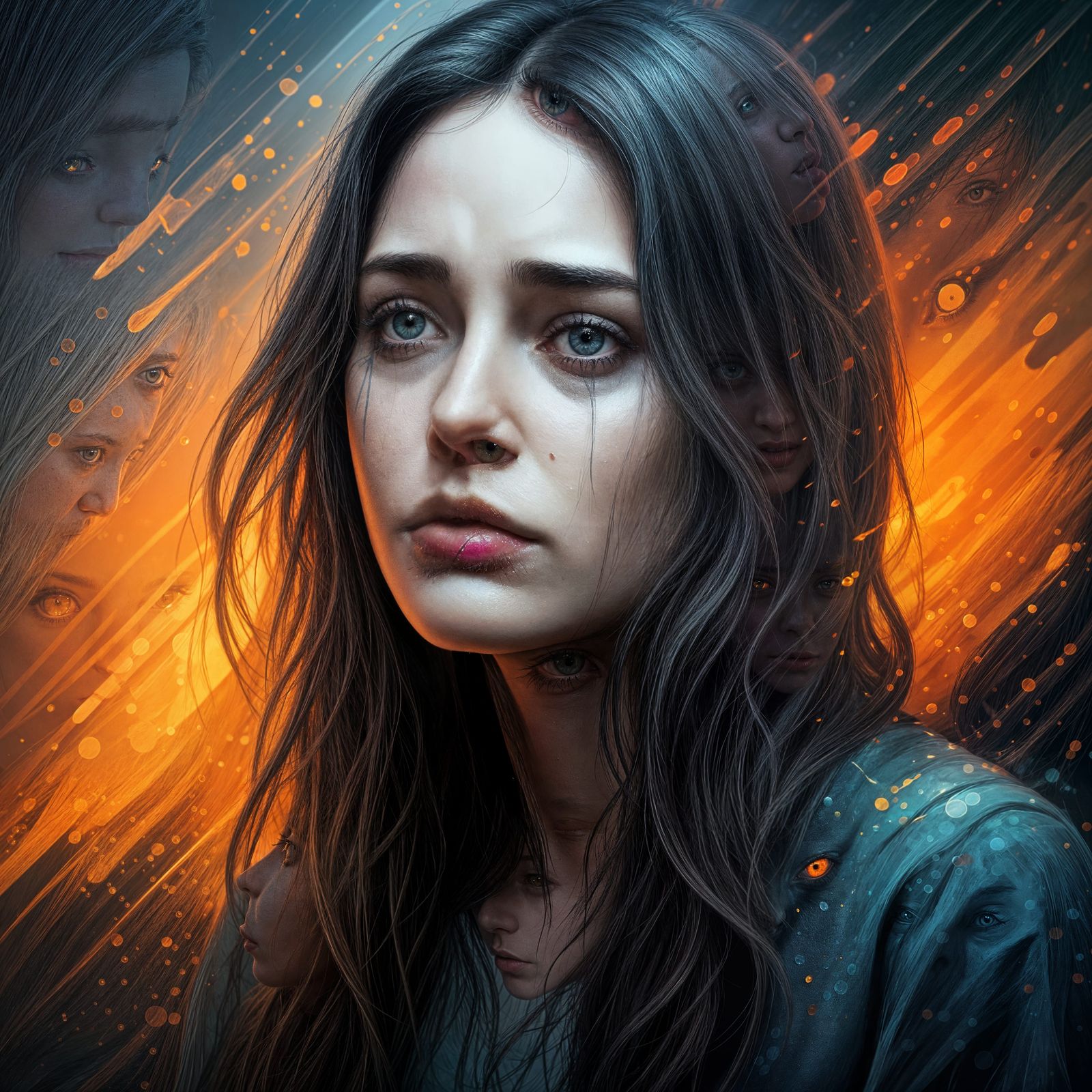Sad Woman in Grey World: Splash Art Portrait