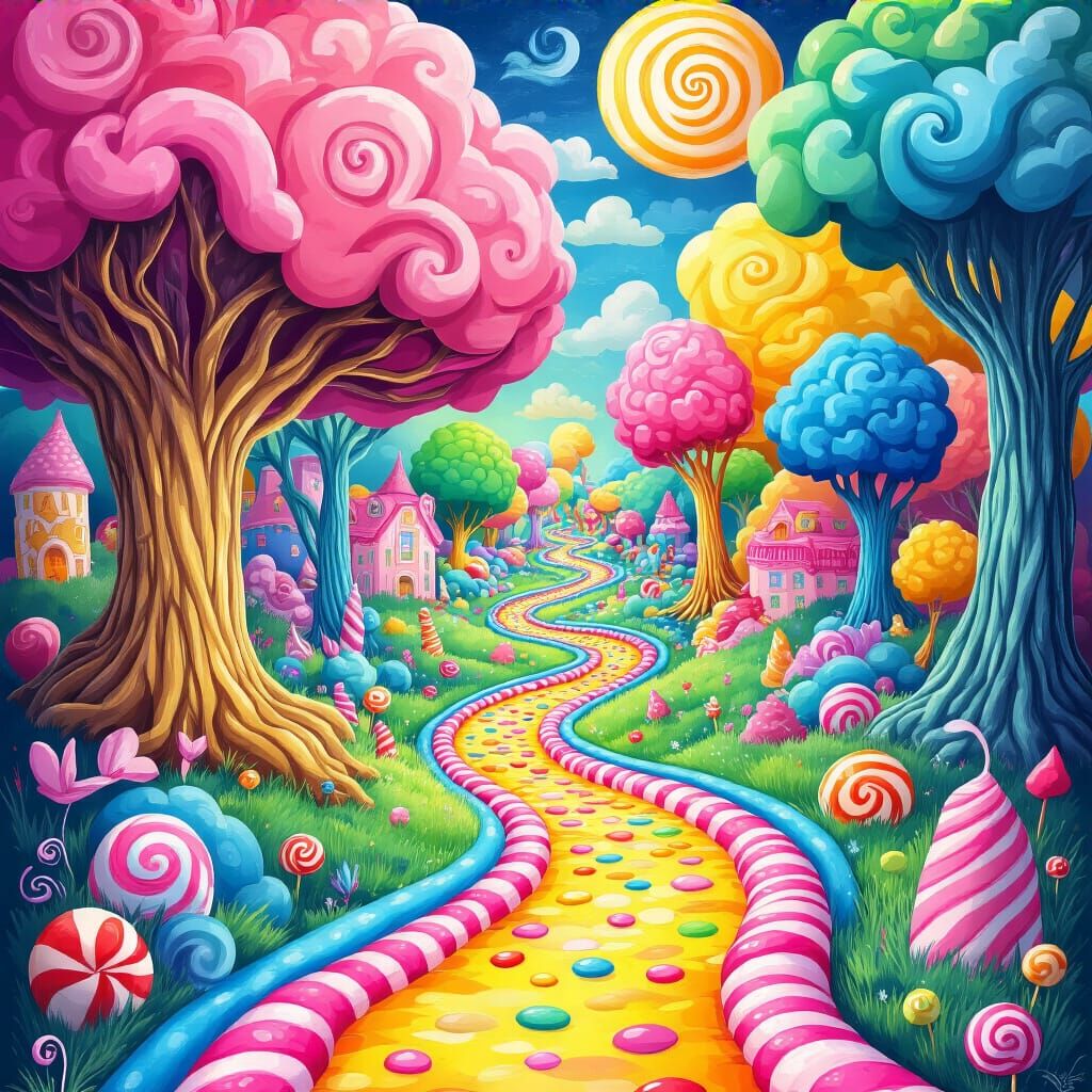 Grimdark Candyland Wonderland with Gouache Swirls