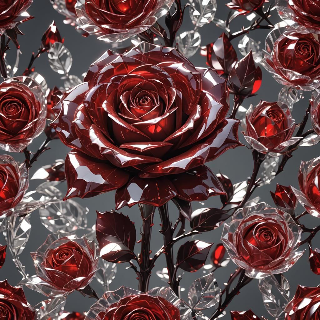 Red Crystal Rose in 3D Anime Art Style