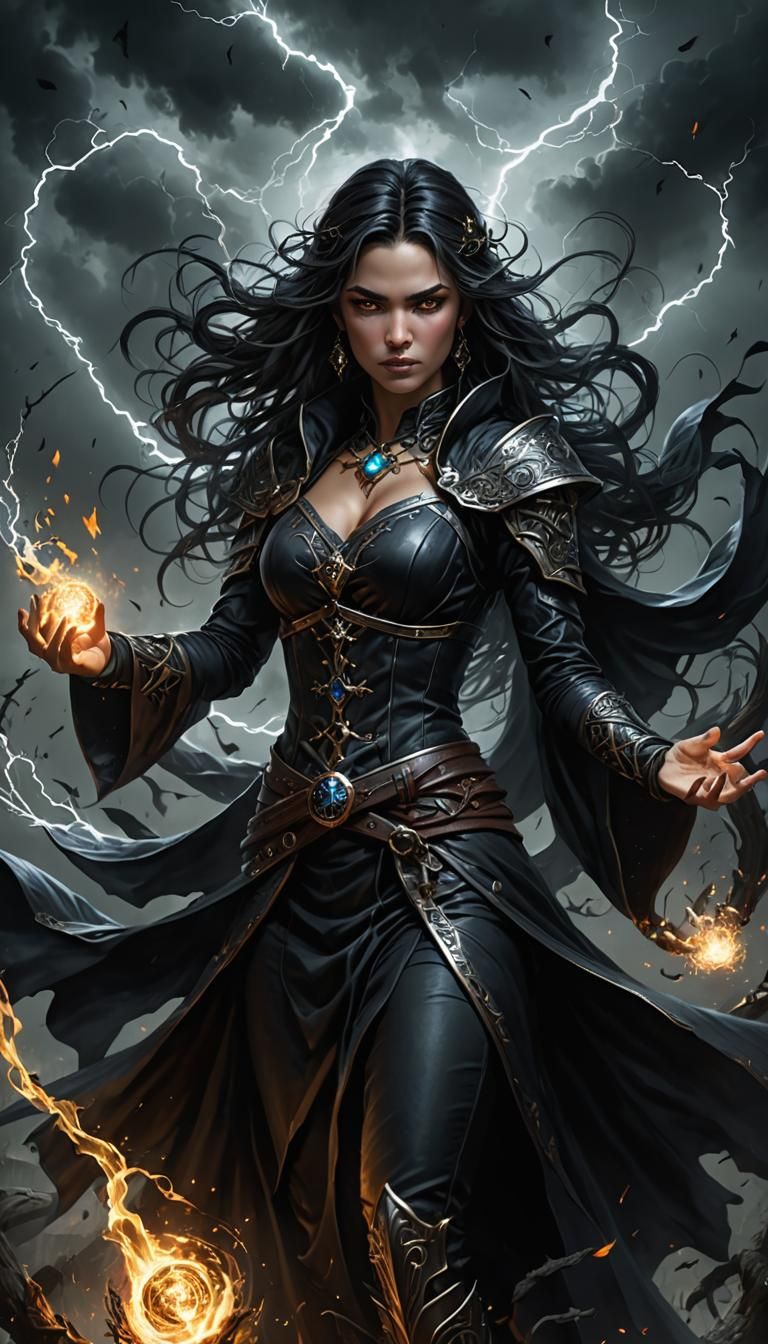 Morgan Le Fey Casting Dark Magic in Storm