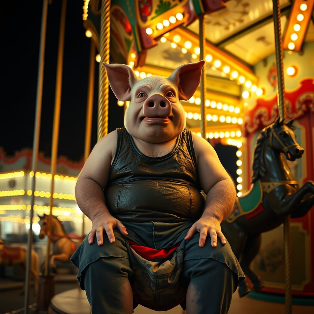Whimsical Figure Rides Vintage Carousel