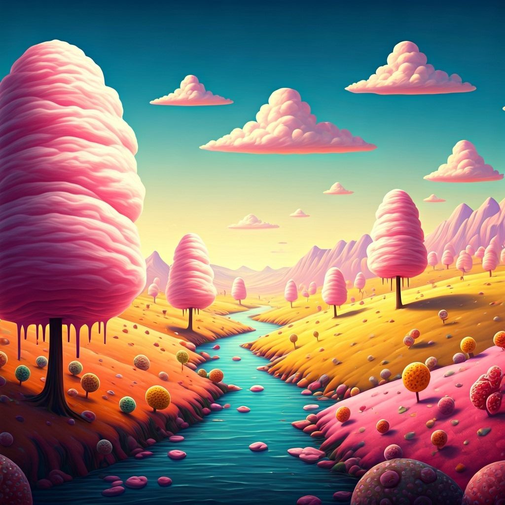 Whimsical Cotton Candy Hills with Lollipop Trees