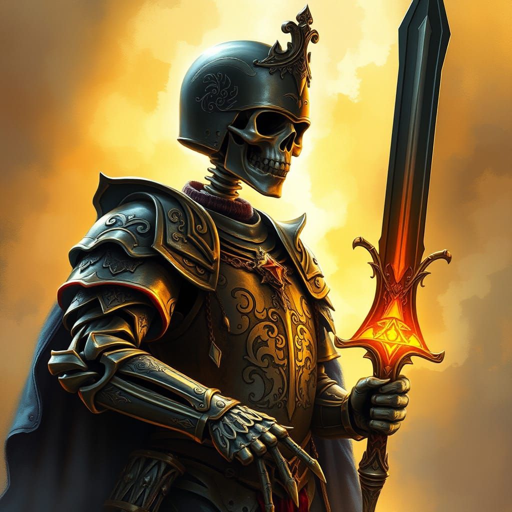 Mystical Skeleton Knight in Warm, Golden Light