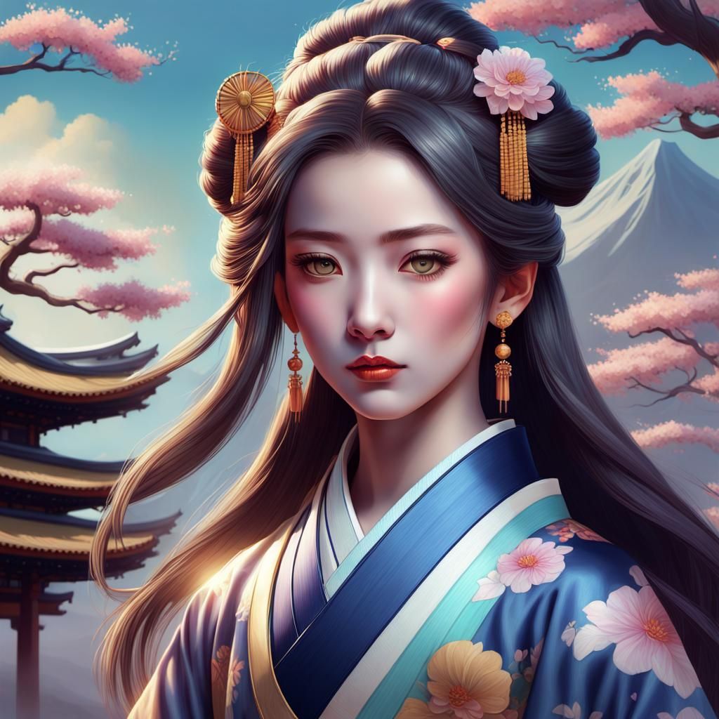 Geisha Portrait in Art Nouveau Style