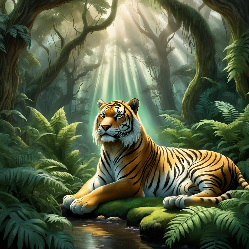 Motherly Sabertooth Tiger in Quilled Art Style