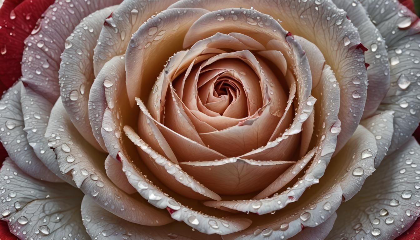 Ruby Rose Dew Drops: Hyper-Realistic Close-Up Photography