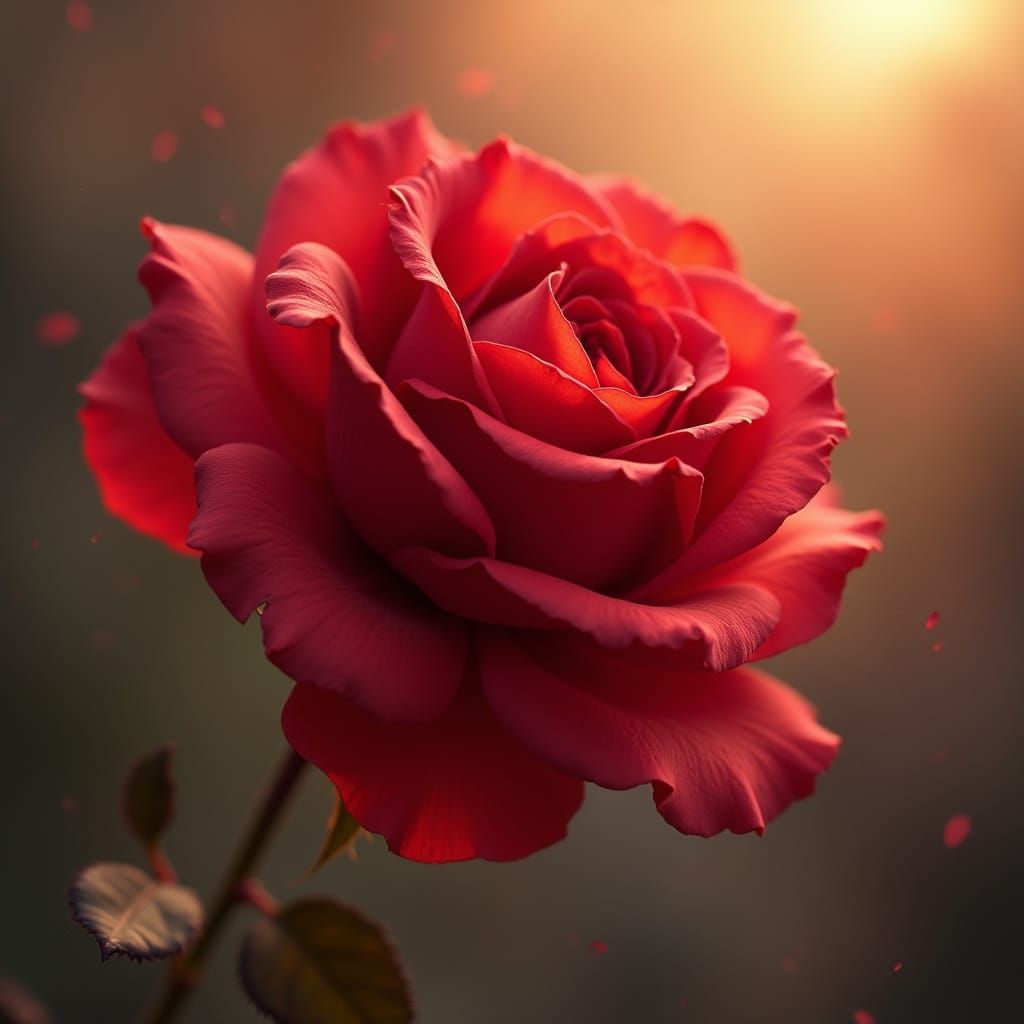 Vibrant Red Rose with Softly Glowing Light as Matte Painting