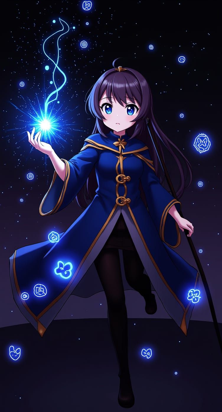 Dark Magician Girl Casting Spell in Anime Style