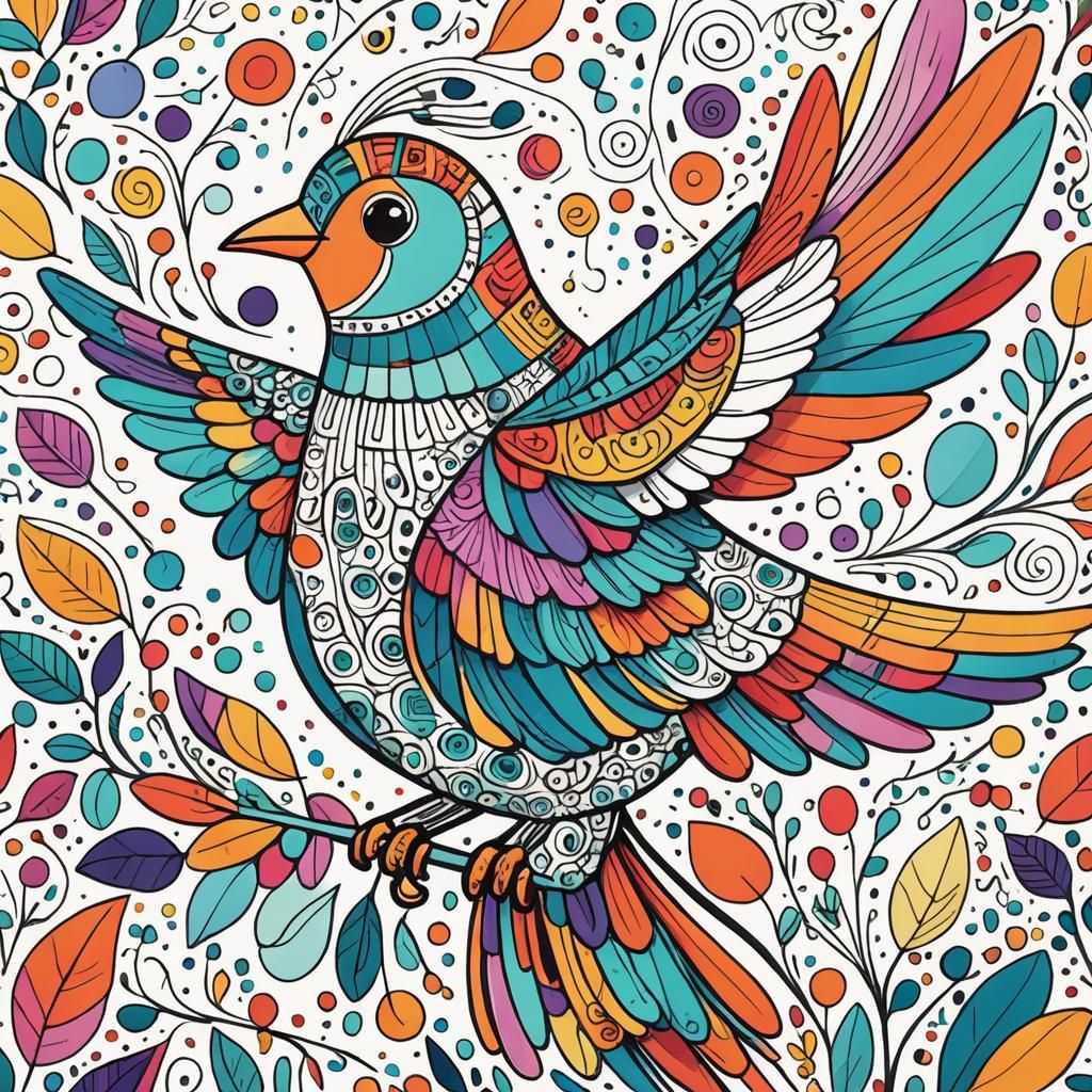 Colorful Doodle Art Bird in Flight