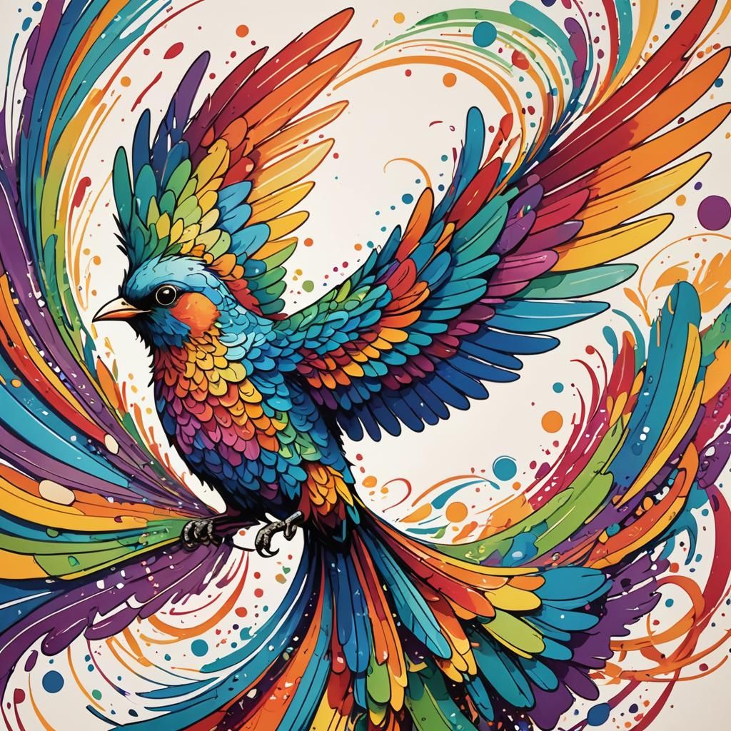 Colorful Bird in Flight: Vibrant Doodle Art