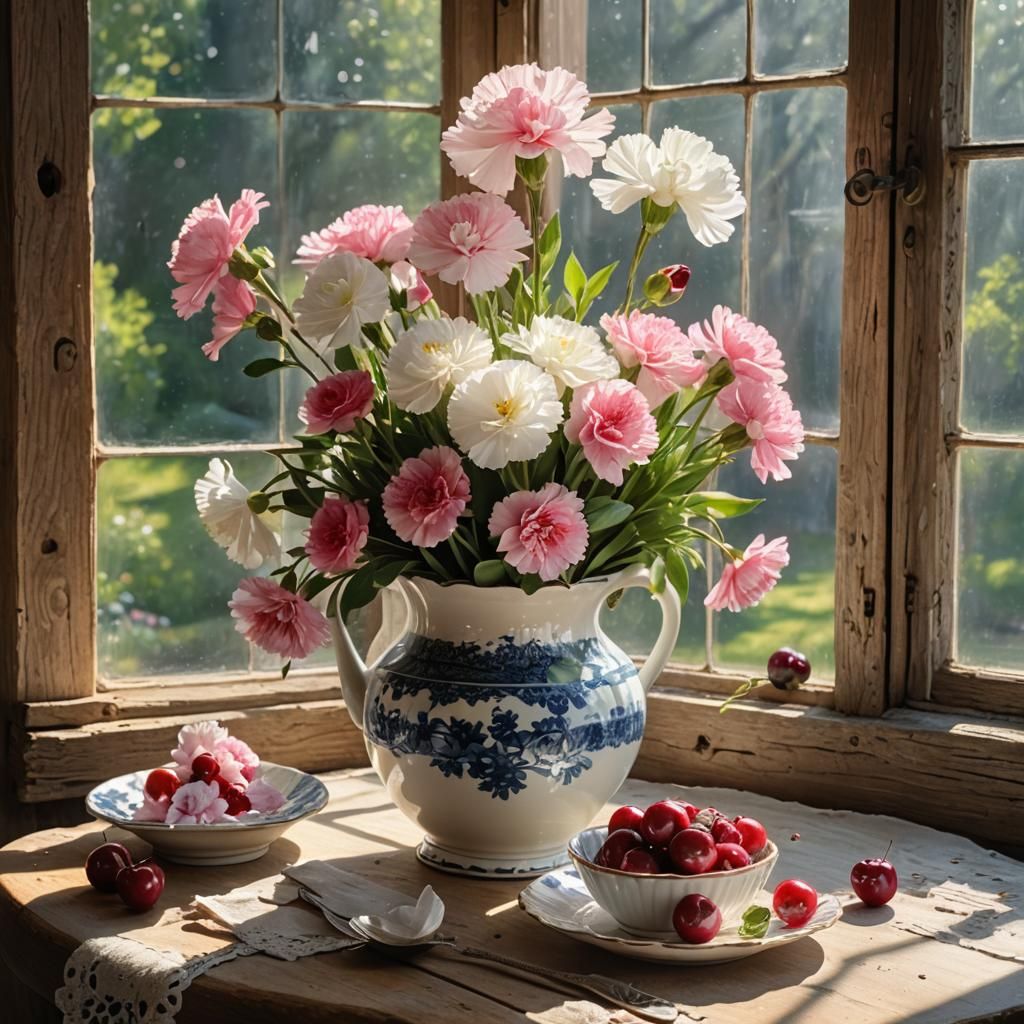Hyperrealistic Goat Cheese Still Life with Cherries