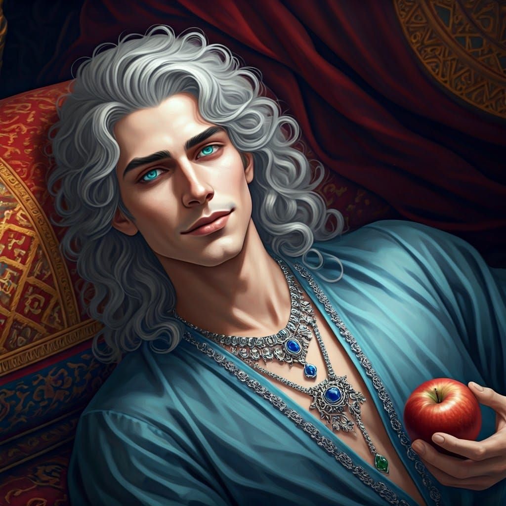 Regal Young Noble in a Medieval Middle Eastern Paradise