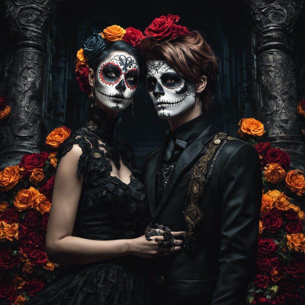 Gothic Emo Punk Couple with Day of the Dead Makeup