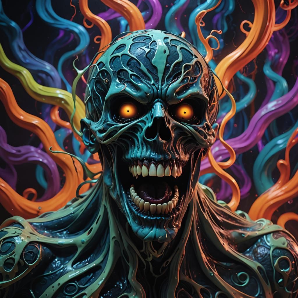 Demented Spectre's Scream: 3D Horror Art in Neon