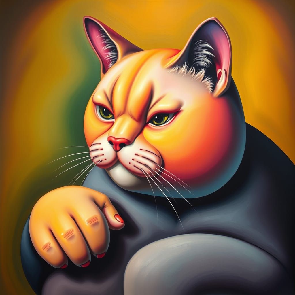 Cat-Man in Botero Style with Giger Influences