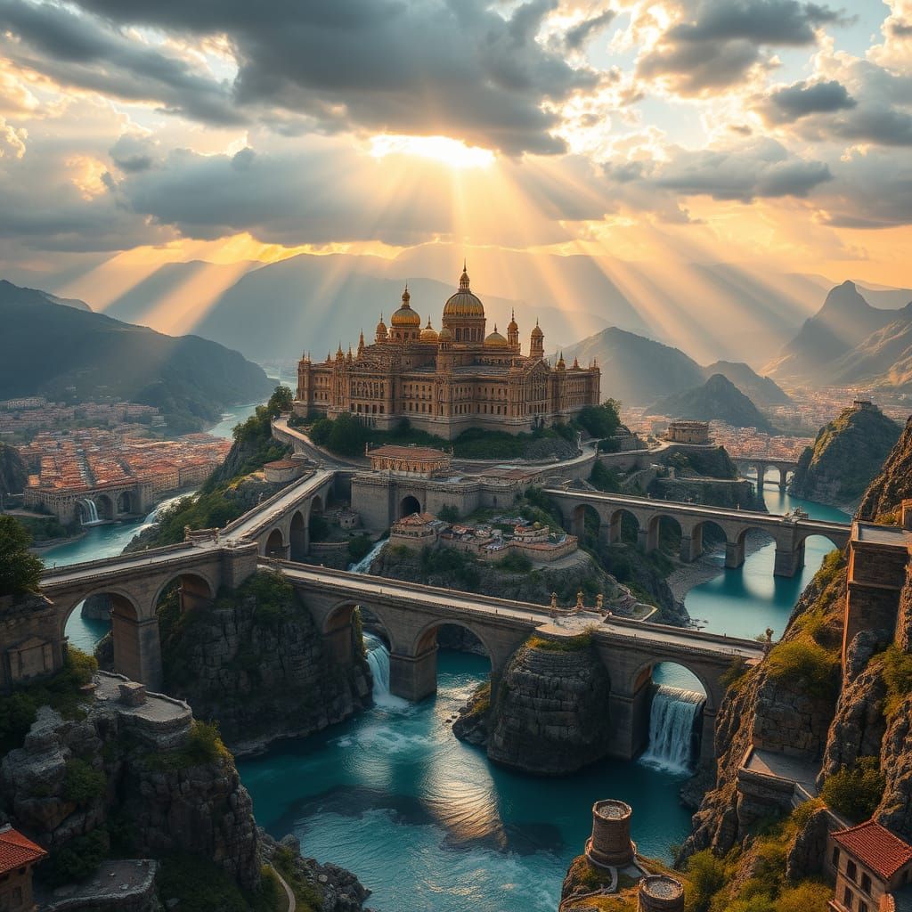 Golden Hour Citadel: Byzantine-Gothic Mountain Palace