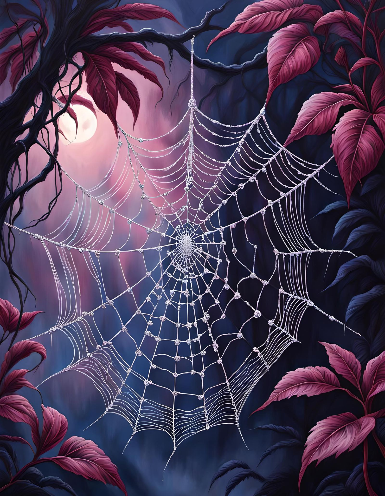 Intricate Spiderweb in Dark Fantasy Acrylic Painting