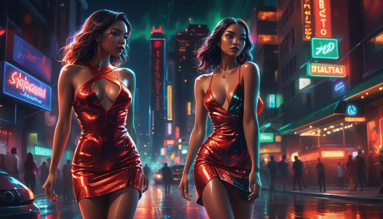Nightclub Siren in Noir-Inspired Neon Cityscape