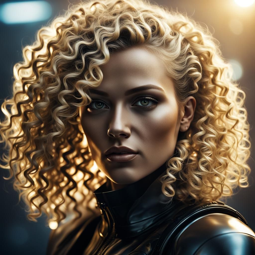 Hyperrealistic Portrait of a Blond Girl in Future Noir