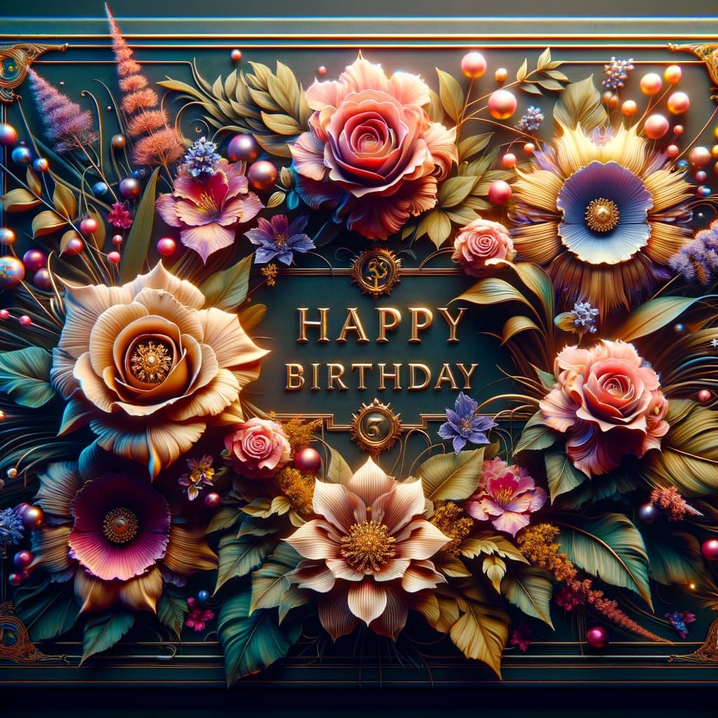 Fantasy Flower Birthday Card in ArtStation Style